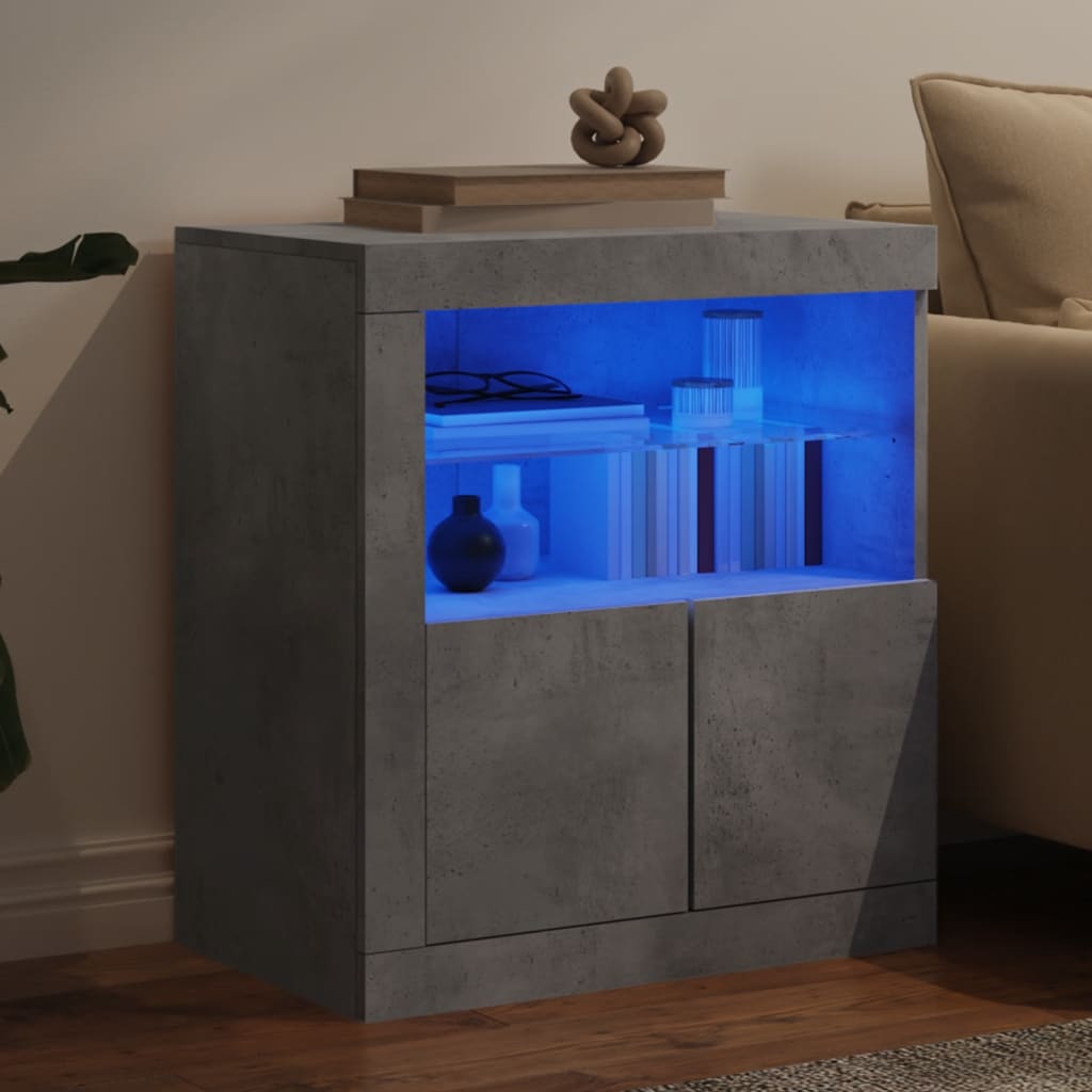 vidaXL Sideboard mit LED-Leuchten Betongrau 60,5x37x67 cm