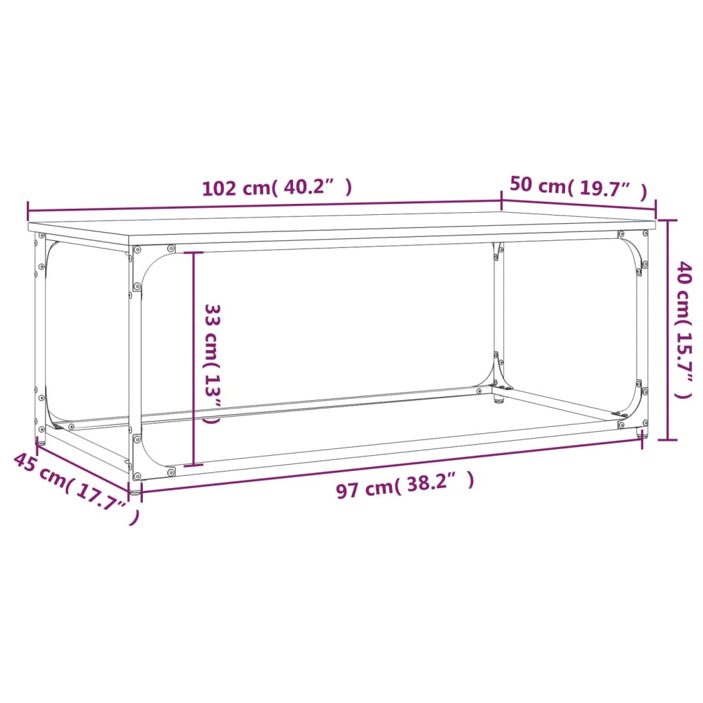 vidaXL Couchtisch Sonoma Eiche 102x50x40 cm Holzwerkstoff und Eisen