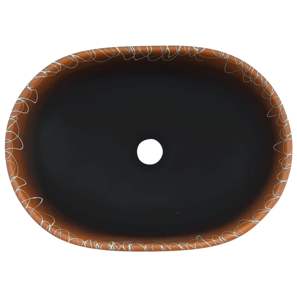 vidaXL Aufsatzwaschbecken Schwarz und Orange Oval 47x33x13 cm Keramik