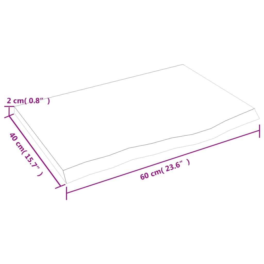 vidaXL Tischplatte 60x40x2 cm Massivholz Eiche Unbehandelt