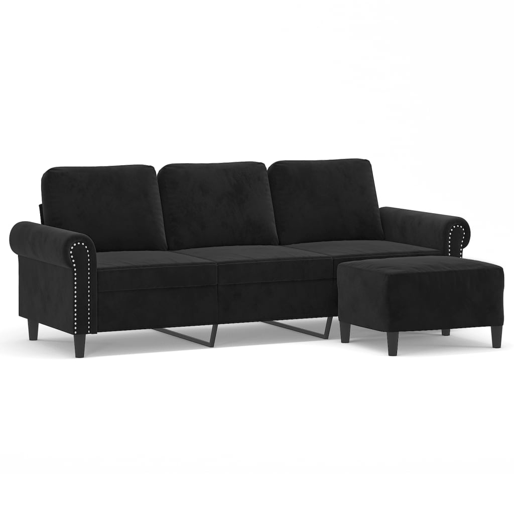 vidaXL 3-Sitzer-Sofa mit Hocker Schwarz 180 cm Samt