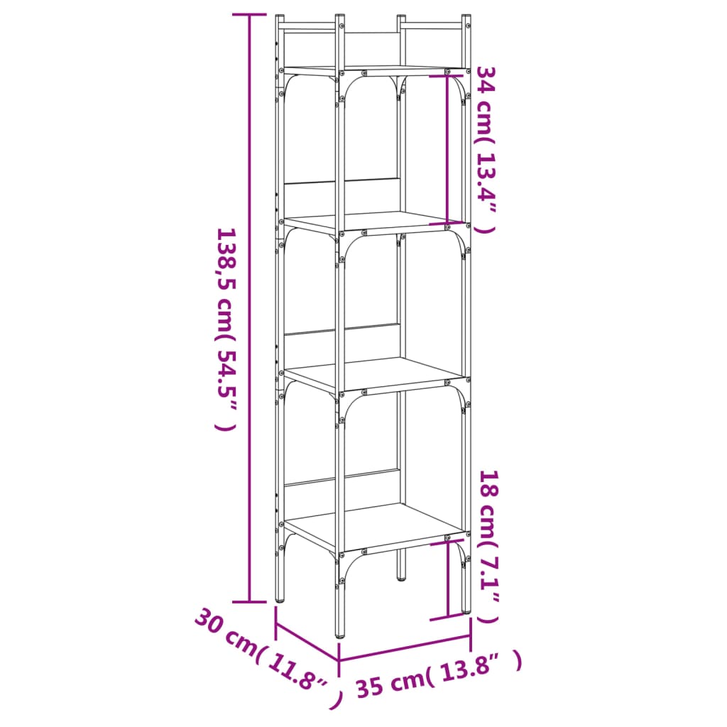 vidaXL Bücherregal 4 Böden Sonoma-Eiche 35x30x138,5 cm Holzwerkstoff