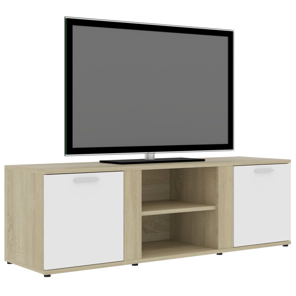 vidaXL TV-Schrank Weiß Sonoma-Eiche 120 x 34 x 37 cm Spanplatte