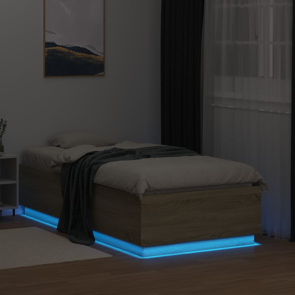 vidaXL Bettgestell mit LED Sonoma-Eiche 90x190 cm Holzwerkstoff