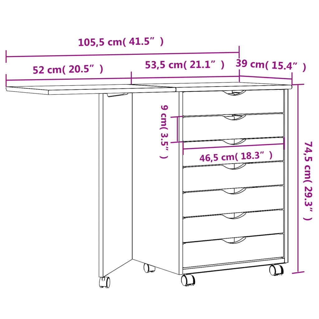 vidaXL Rollschrank mit Schreibtisch MOSS Weiß Massivholz Kiefer