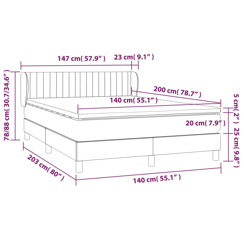 vidaXL Boxspringbett mit Matratze Dunkelgrün 140x200 cm Samt