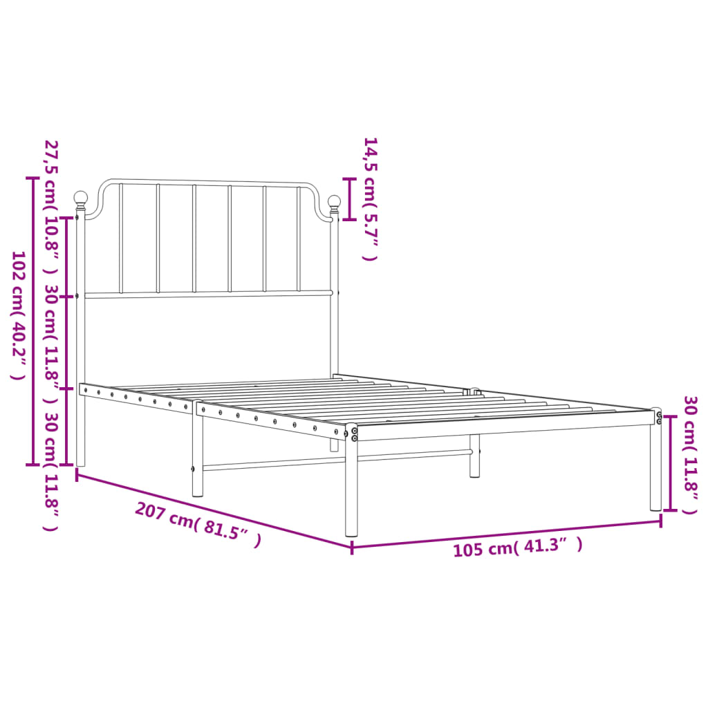 vidaXL Bettgestell mit Kopfteil Metall Weiß 100x200 cm