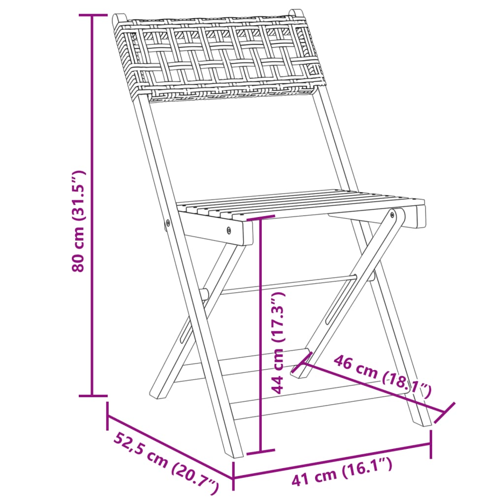 vidaXL 3-tlg. Bistro-Set Schwarz Poly Rattan und Massivholz