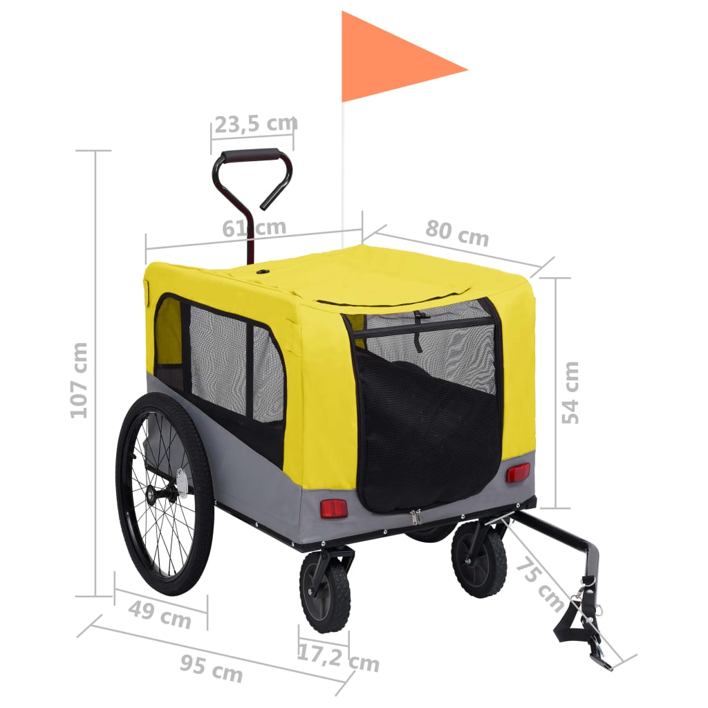 vidaXL 2-in-1 Fahrradanhänger für Hunde und Buggy Gelb und Grau