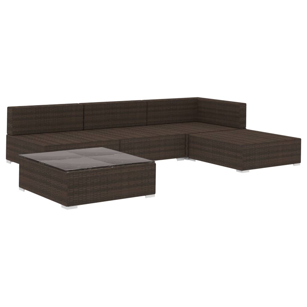 vidaXL 5-tlg. Garten-Lounge-Set mit Auflagen Poly Rattan Braun