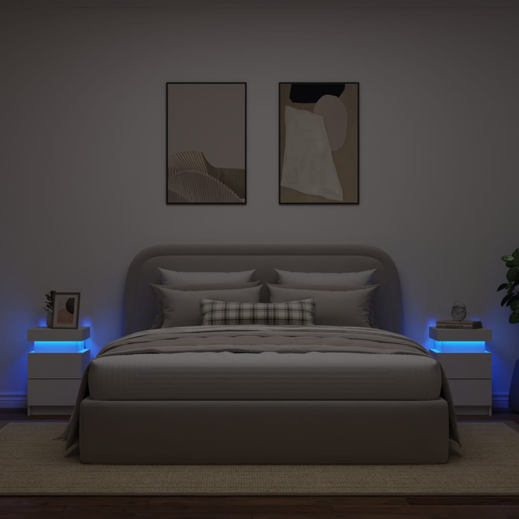 vidaXL Nachttische mit LED-Leuchten 2 Stk. Weiß 35x39x55 cm