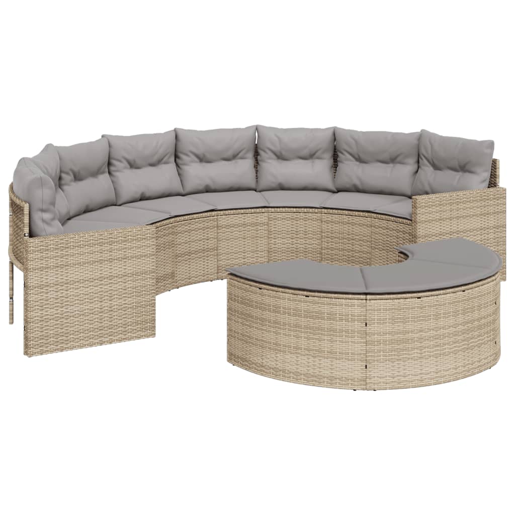 vidaXL Gartensofa mit Kissen Halbrund Beige Poly-Rattan