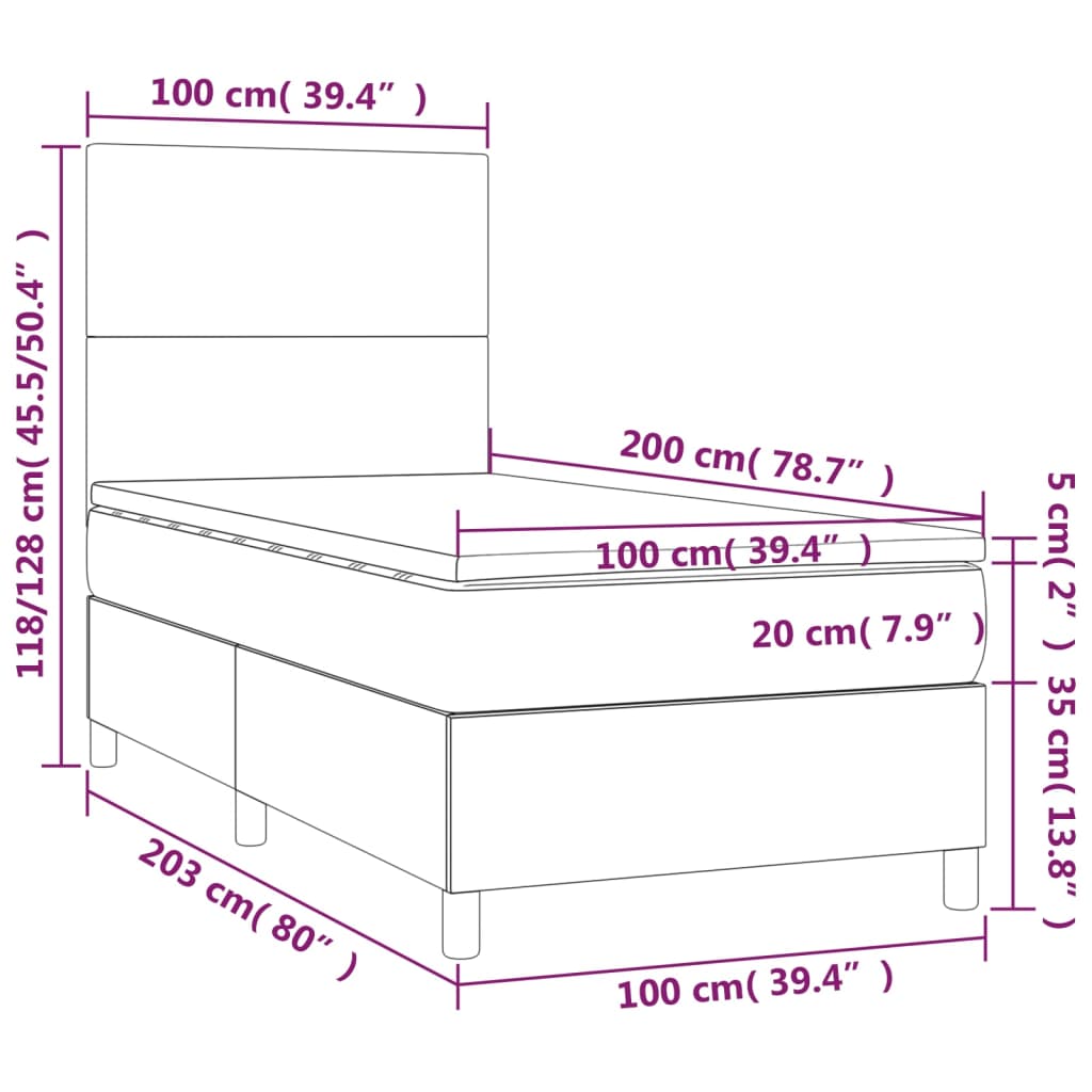 vidaXL Boxspringbett mit Matratze & LED Weiß 100x200 cm Kunstleder