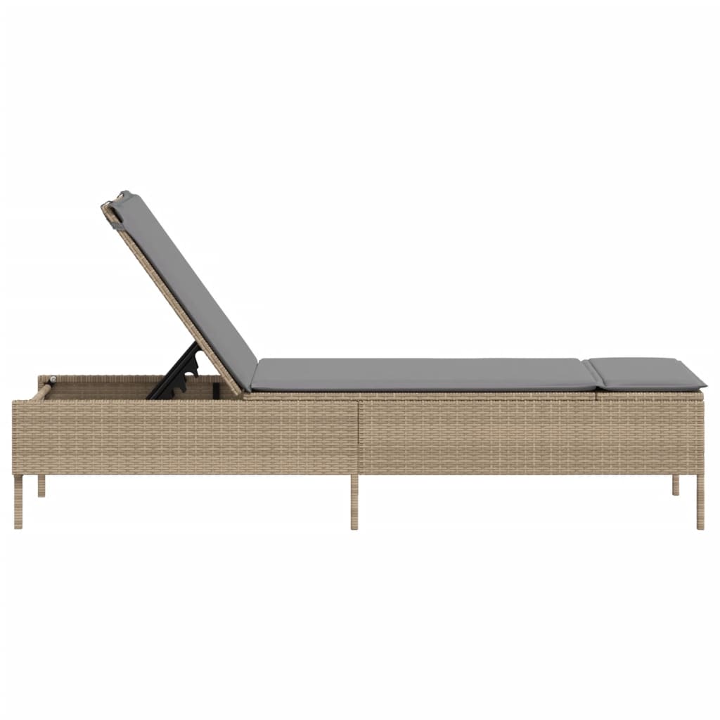 vidaXL Sonnenliege mit Auflage Beige Poly Rattan