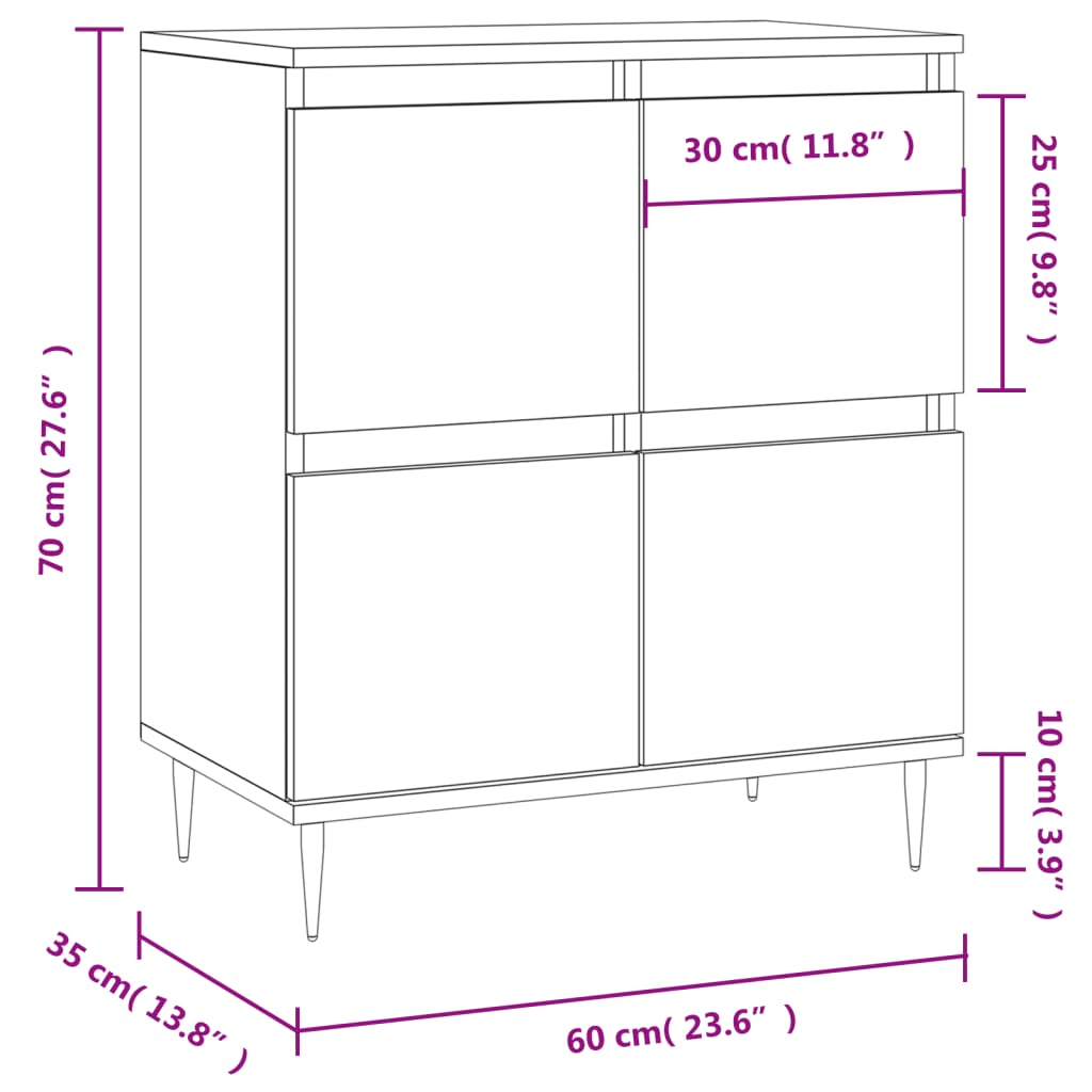 vidaXL Sideboard Hochglanz-Weiß 60x35x70 cm Holzwerkstoff