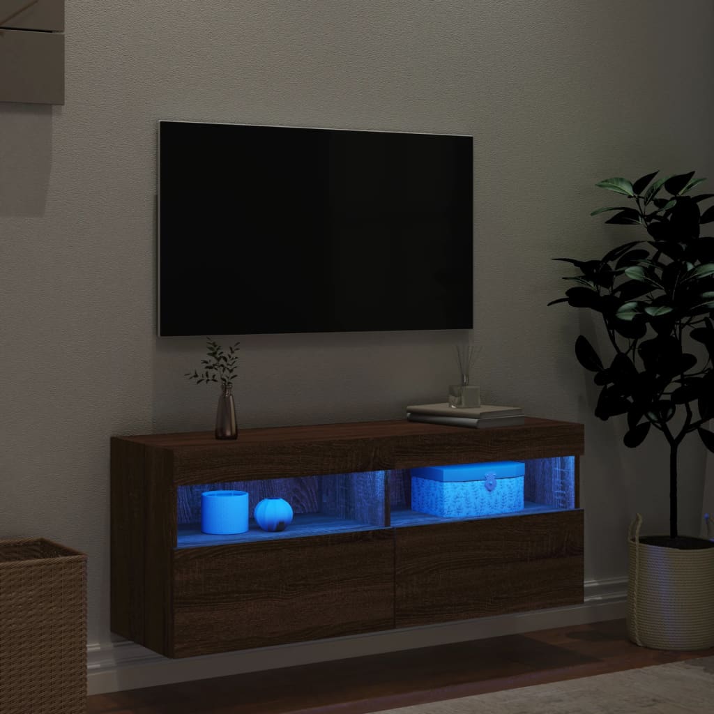 vidaXL TV-Wandschrank mit LED-Leuchten Braun Eichen-Optik 100x30x40 cm