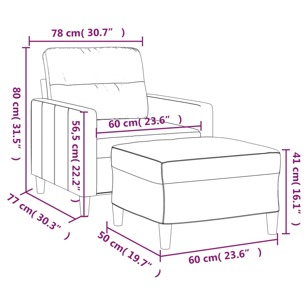 vidaXL Sessel mit Hocker Dunkelgrau 60 cm Stoff