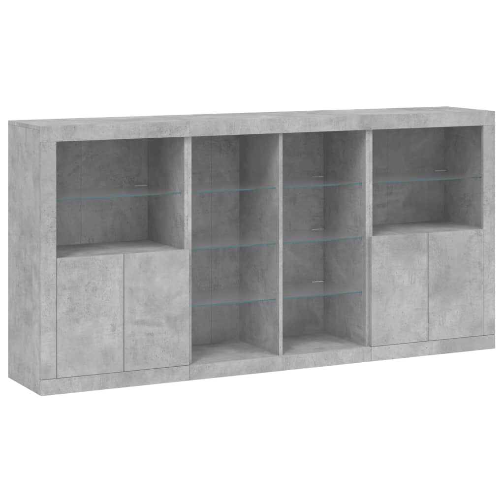 vidaXL Sideboard mit LED-Leuchten Betongrau 202x37x100 cm