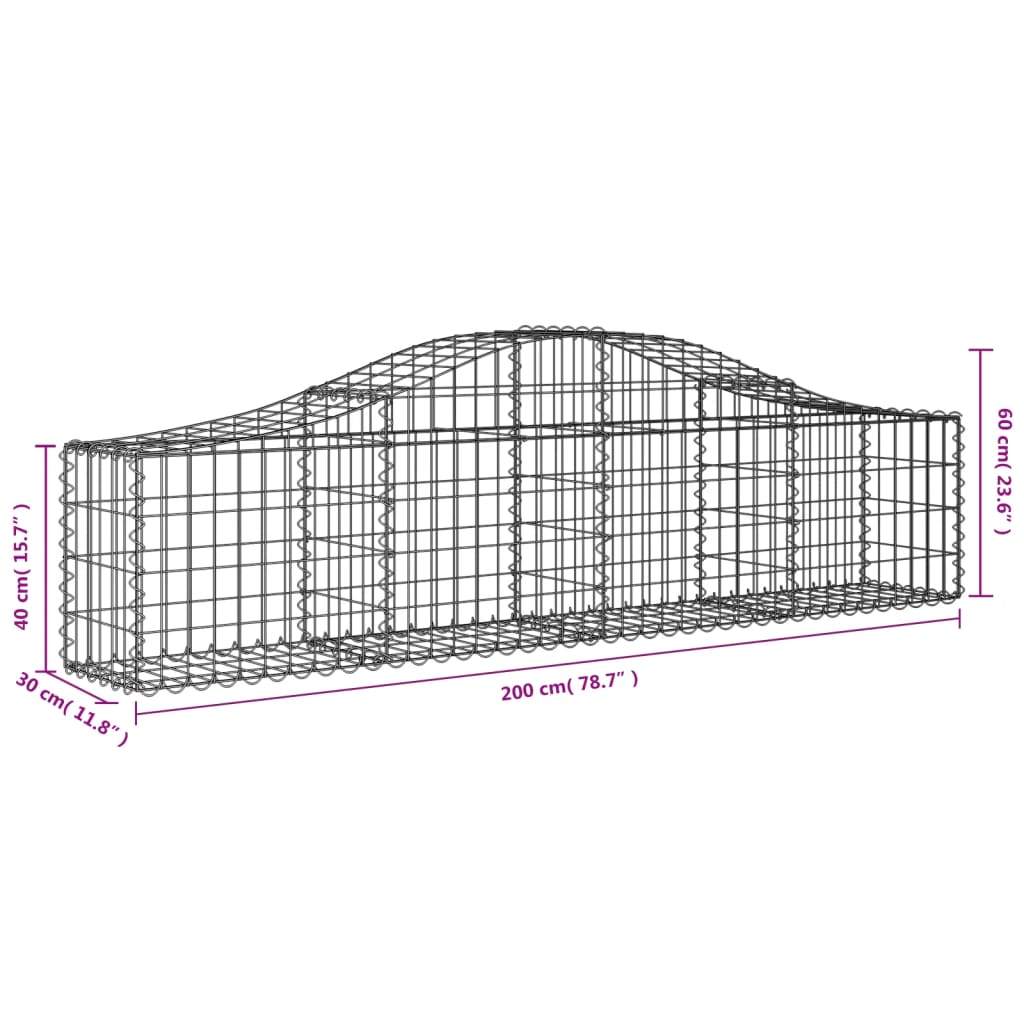 vidaXL Gabionen mit Hochbogen 12 Stk. 200x30x40/60 cm Verzinktes Eisen