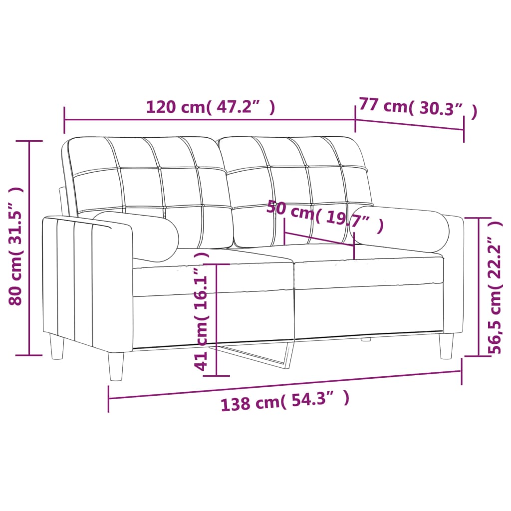 vidaXL 2-Sitzer-Sofa mit Kissen Hellgrau 120 cm Stoff