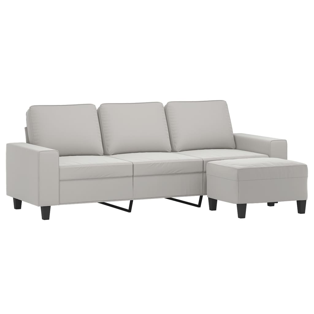 vidaXL 3-Sitzer-Sofa mit Hocker Hellgrau 180 cm Mikrofasergewebe