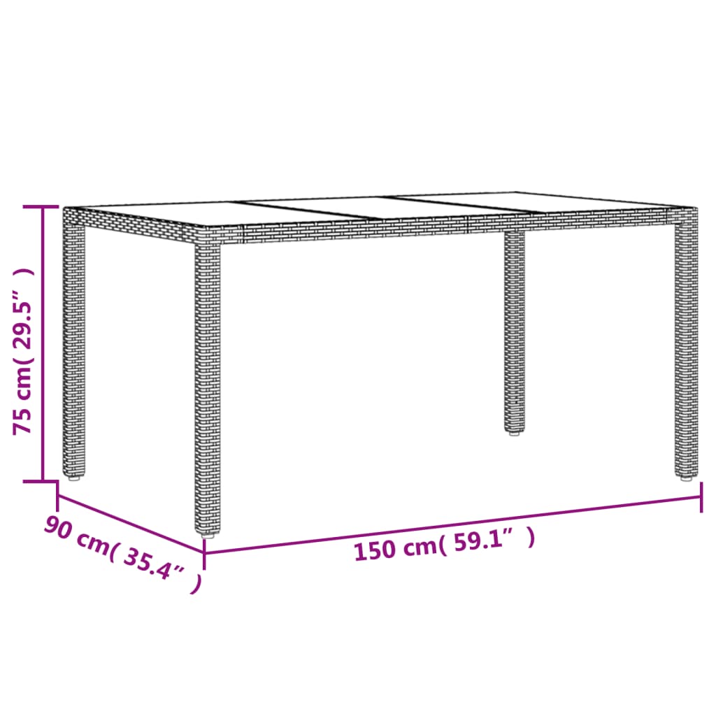 vidaXL Gartentisch 150x90x75 cm Hartglas und Poly Rattan Schwarz