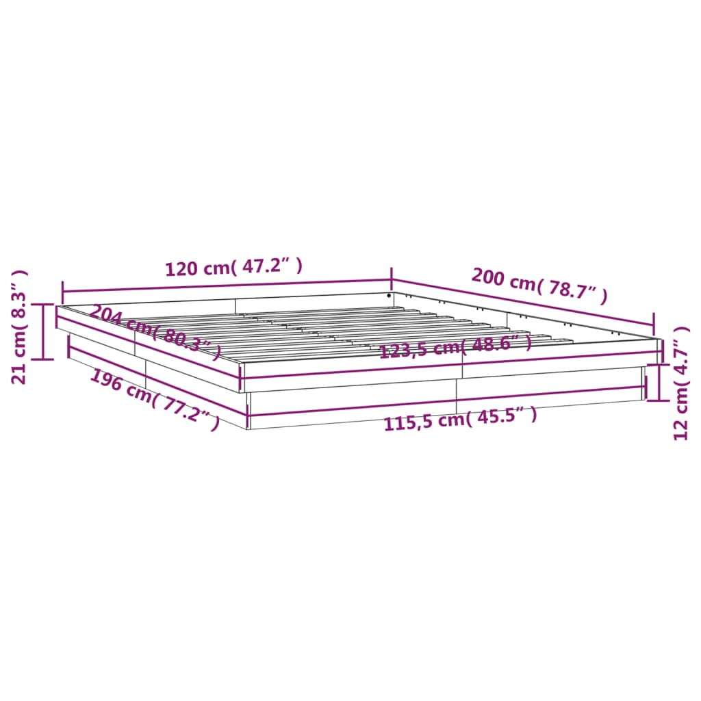 vidaXL Massivholzbett mit LED-Beleuchtung Wachsbraun 120x200 cm Kiefer