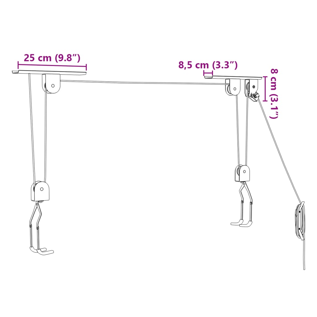 vidaXL Fahrradlifts 2 Stk. Deckenmontage 20 kg