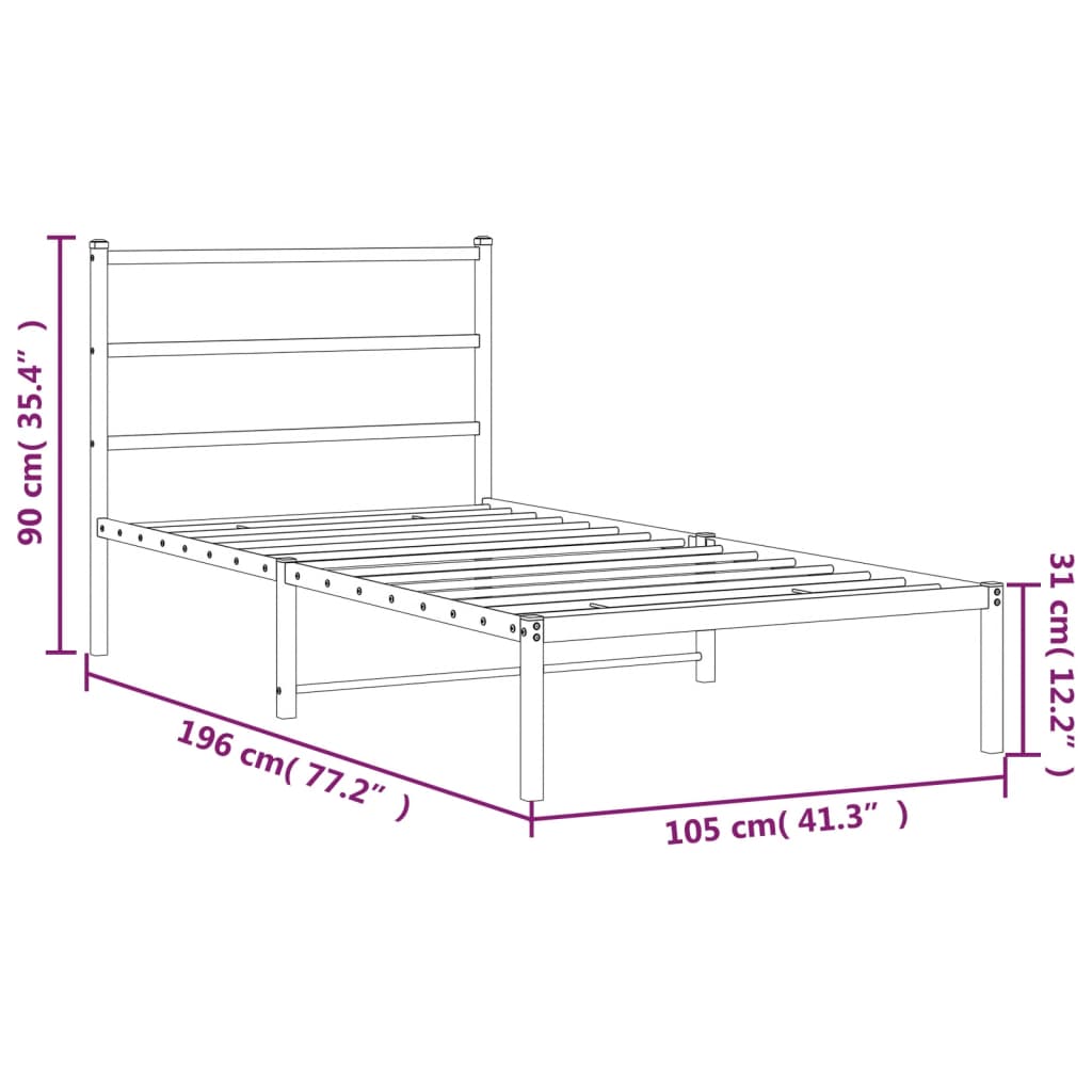 vidaXL Bettgestell mit Kopfteil Metall Schwarz 100x190 cm