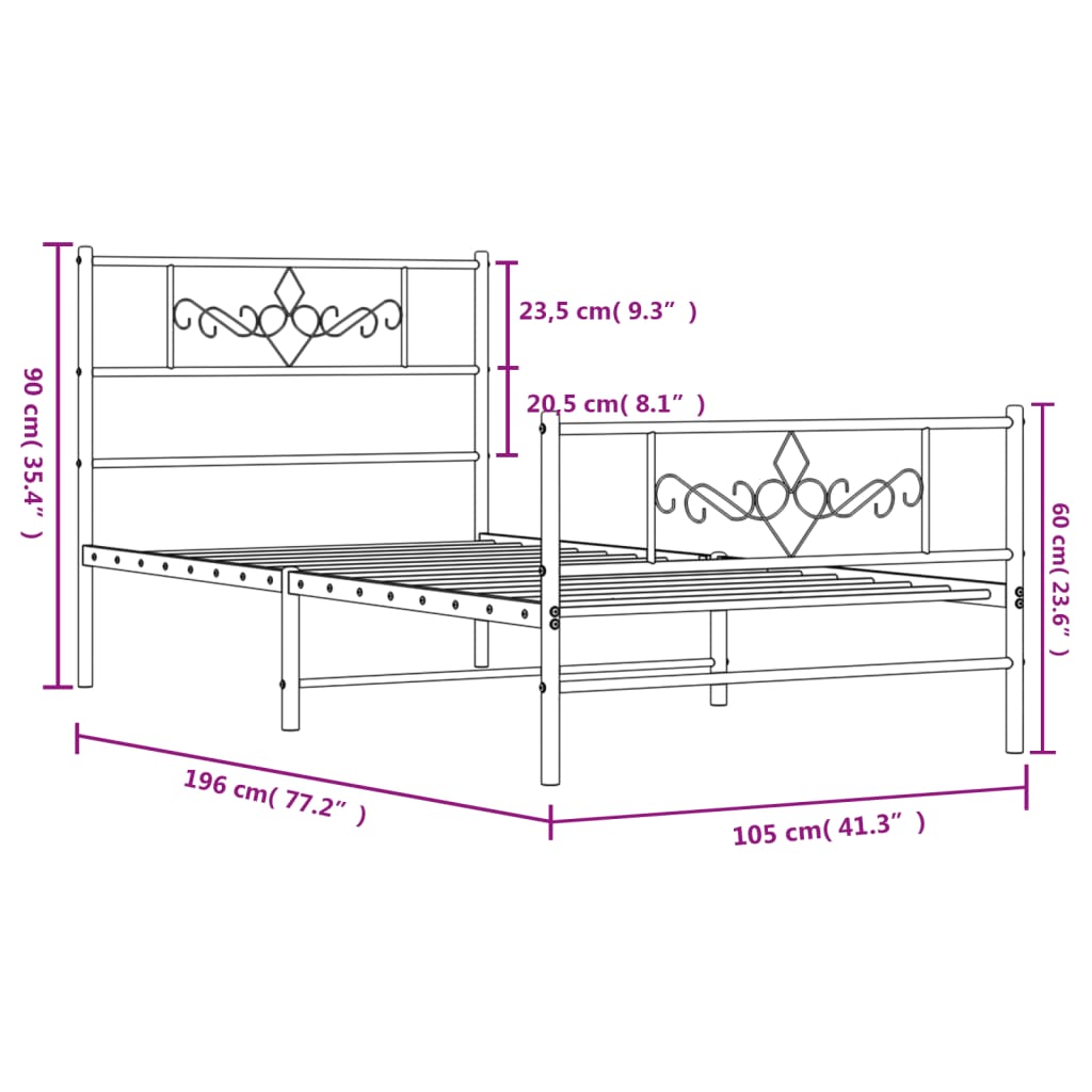 vidaXL Bettgestell mit Kopf- und Fußteil Metall Weiß 100x190 cm