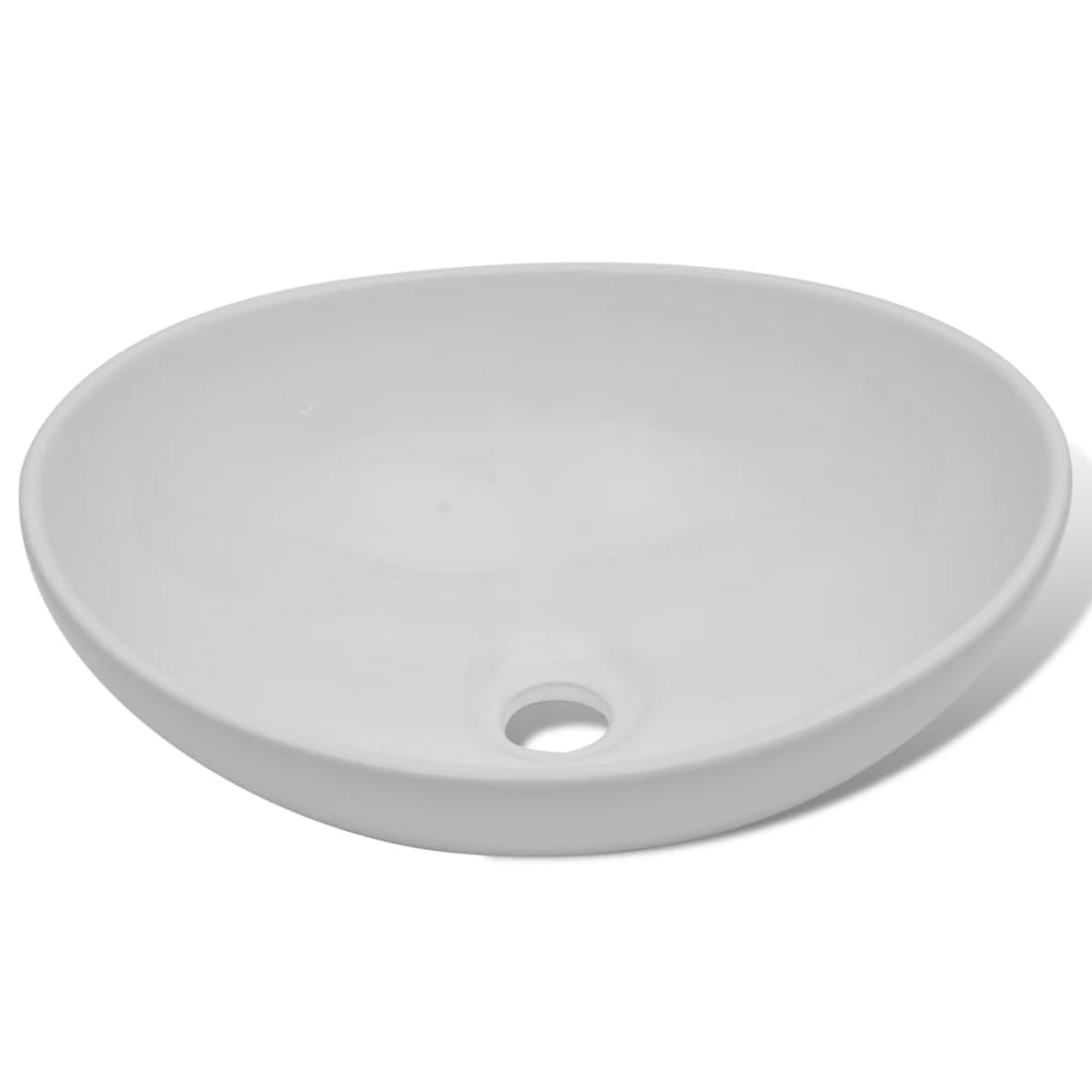 vidaXL Bad-Waschbecken mit Mischbatterie Keramik Oval Weiß