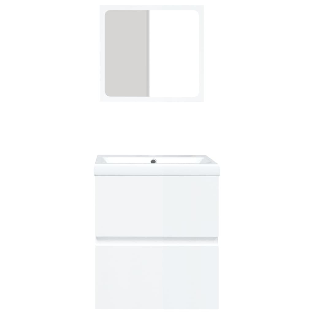 vidaXL Waschbeckenunterschrank mit Waschbecken Spiegel Hochglanz-Weiß