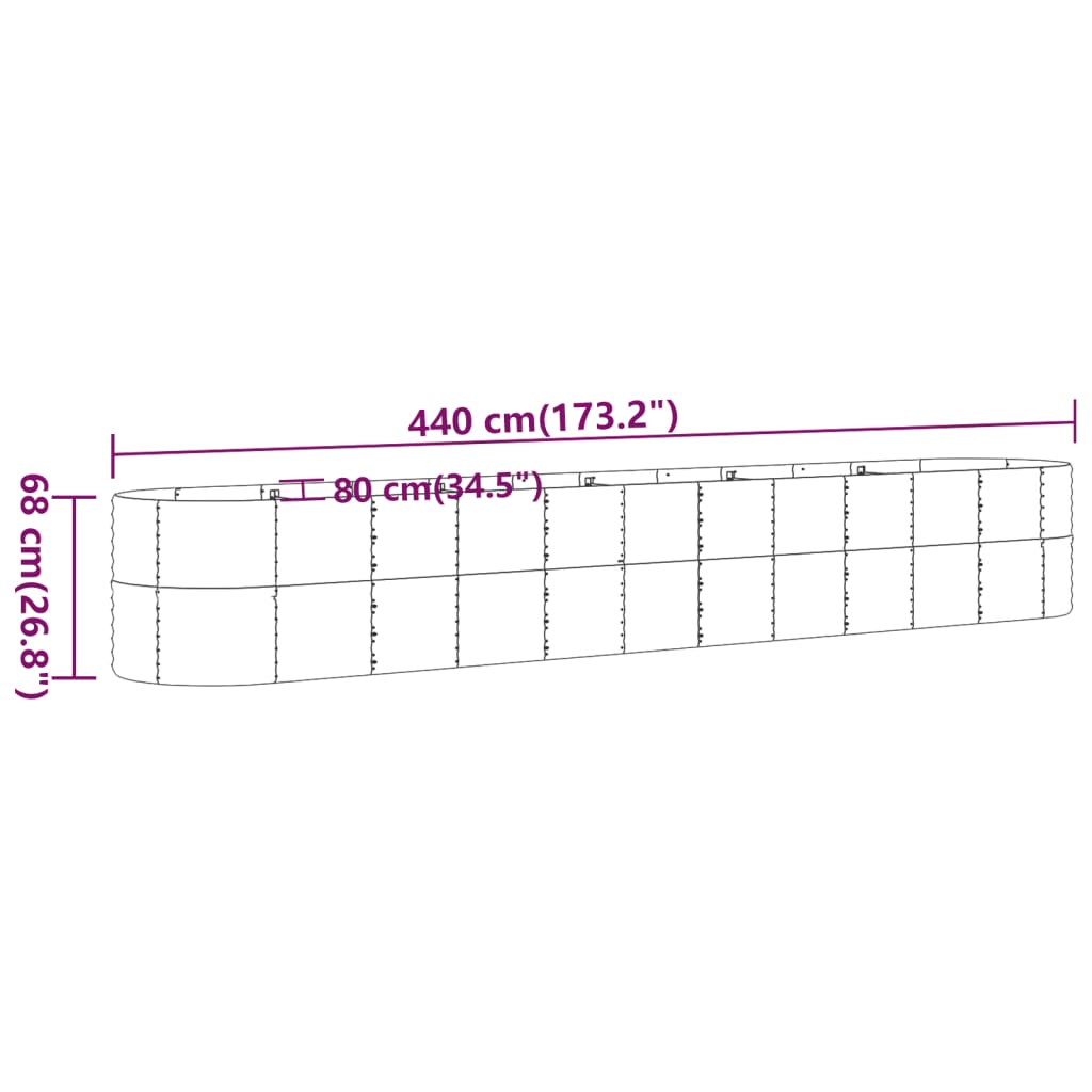 vidaXL Hochbeet Pulverbeschichteter Stahl 440x80x68 cm Anthrazit