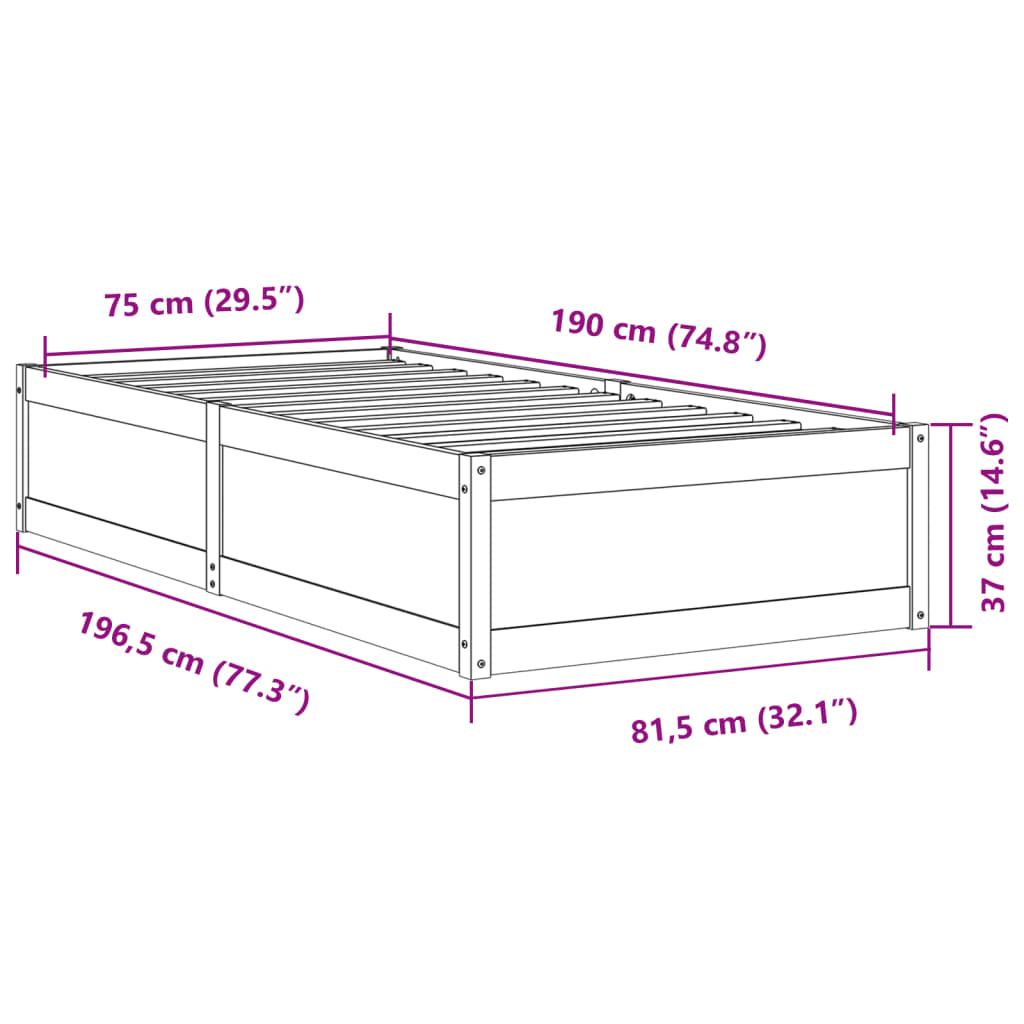 vidaXL Massivholzbett ohne Matratze 75x190 cm Kiefernholz