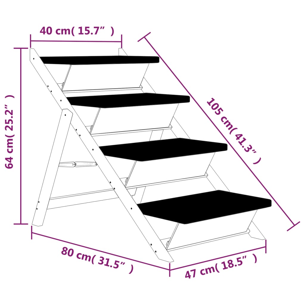 vidaXL Hundetreppe Grau 105x47 cm Massivholz Tanne