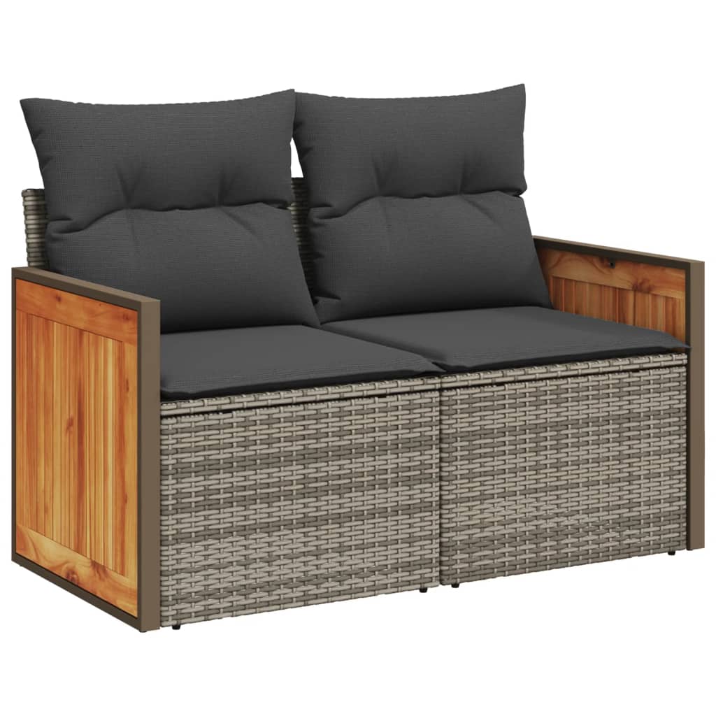 vidaXL Gartensofa 2-Sitzer mit Kissen Grau Poly Rattan