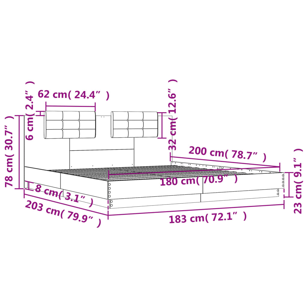 vidaXL Bettgestell mit Kopfteil Sonoma-Eiche 180x200 cm Holzwerkstoff