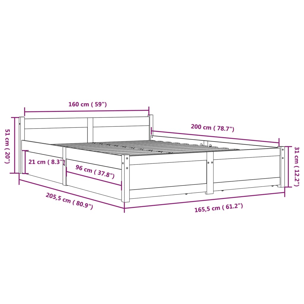 vidaXL Bett mit Schubladen 160x200 cm