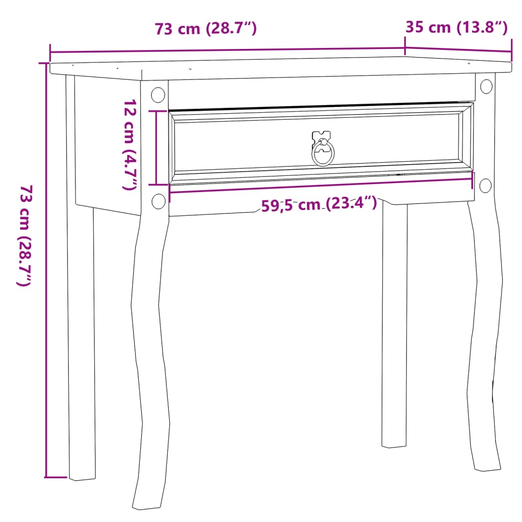 vidaXL Konsolentisch Corona 73x35x73 cm Massivholz Kiefer