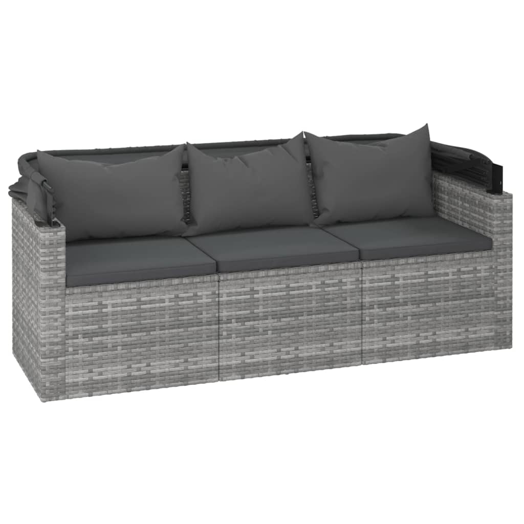 vidaXL 3-Sitzer-Gartensofa mit Dach und Fußhocker Grau Poly Rattan