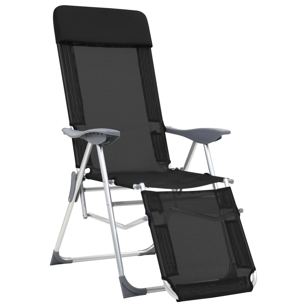vidaXL Klappbare Liegestühle mit Fußteil 2 Stk. Schwarz Textilene
