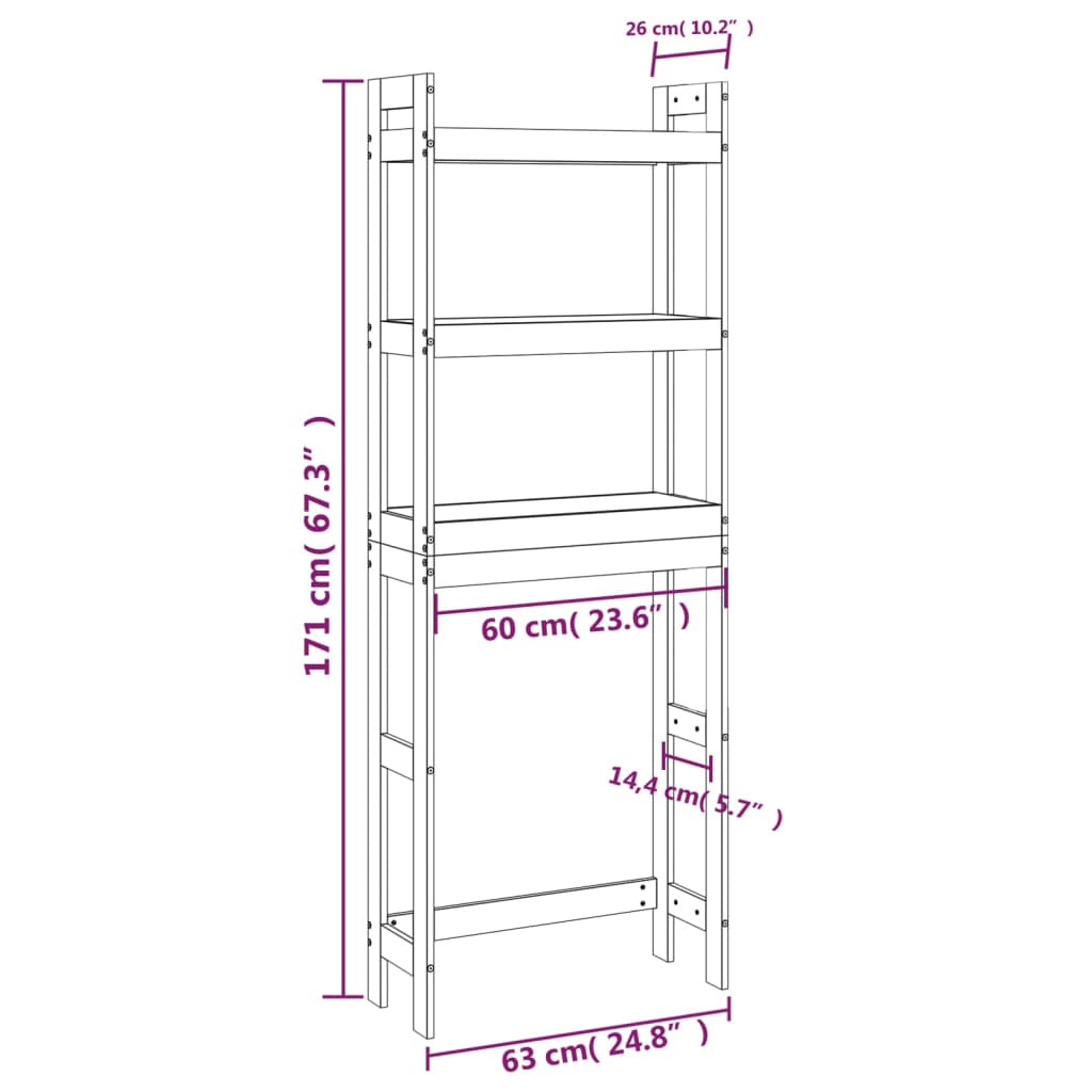 vidaXL Toilettenregal Weiß 63x26x171 cm Massivholz Kiefer