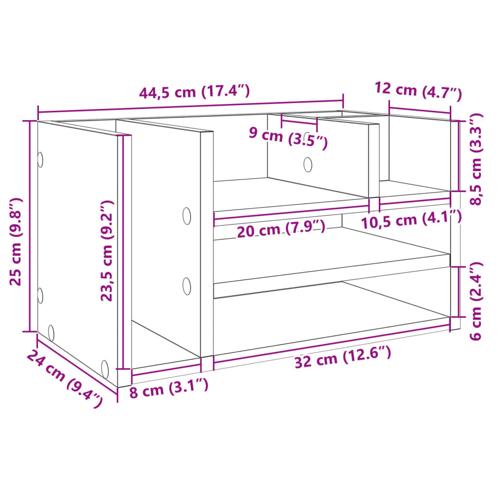 vidaXL Schreibtisch-Organizer Braun Eiche 44,5x24x25 cm Holzwerkstoff