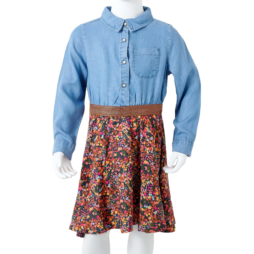 Kinderkleid mit Langen Ärmeln Marineblau und Jeansblau 92