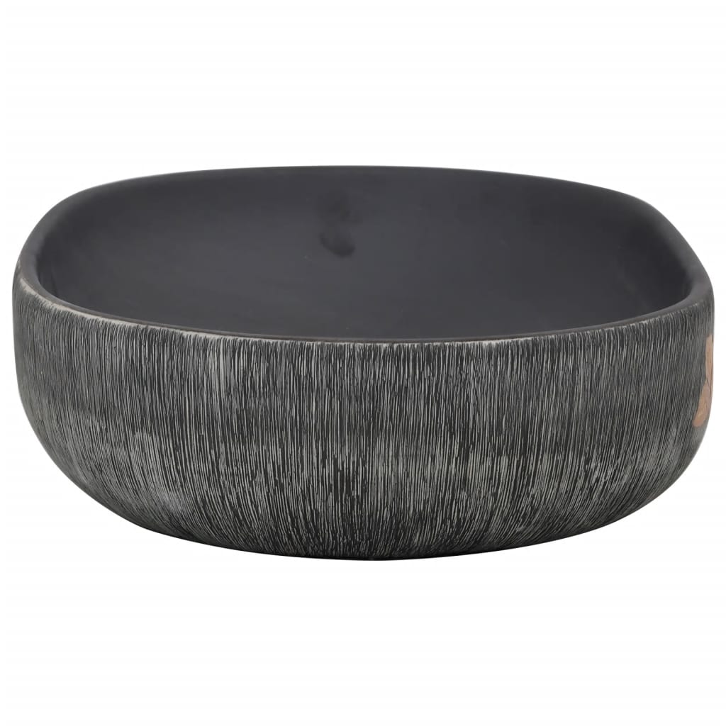 vidaXL Aufsatzwaschbecken Grau und Schwarz Oval 59x40x14 cm Keramik
