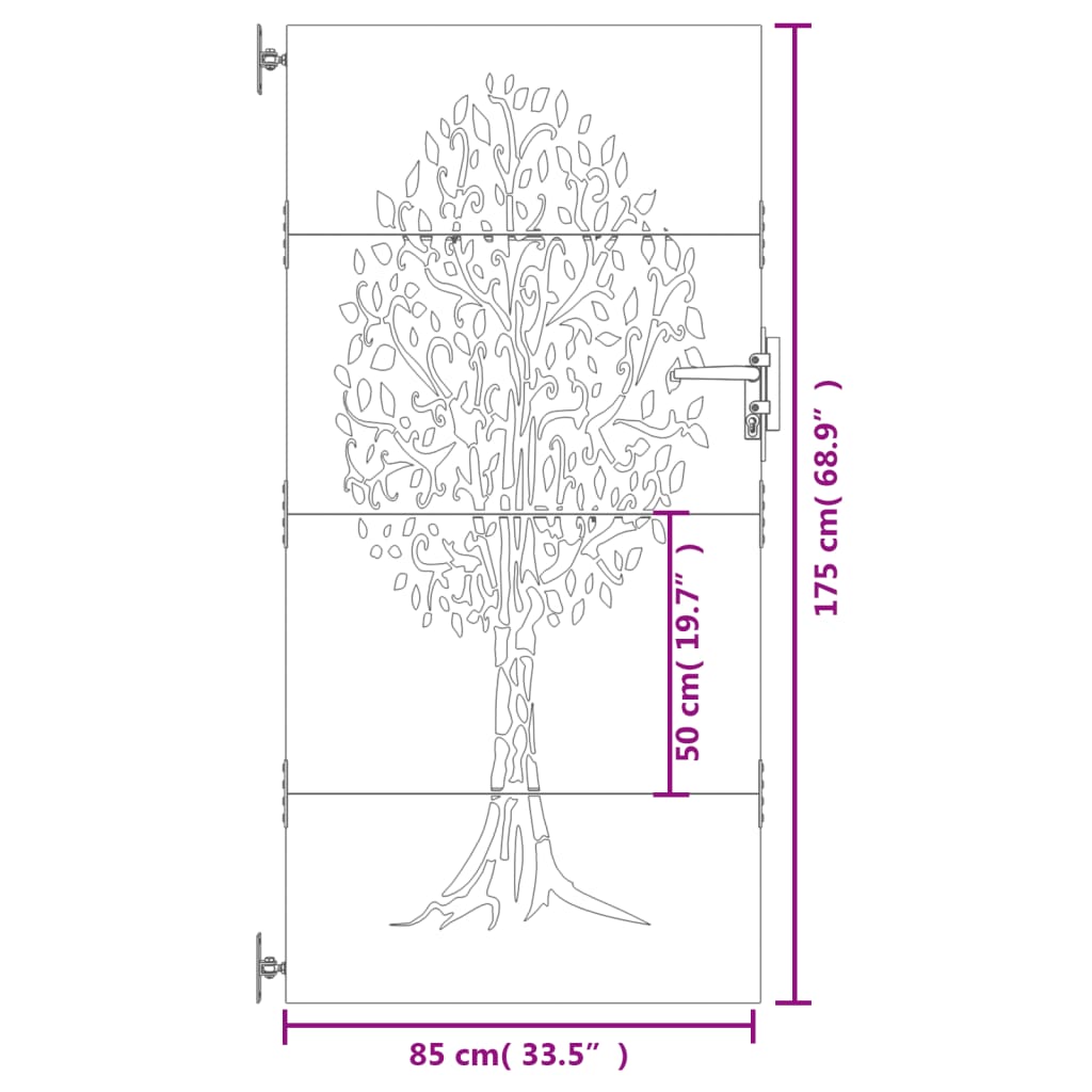 vidaXL Gartentor 85x175 cm Cortenstahl Baum-Design