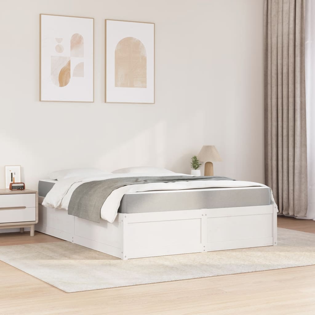vidaXL Bett mit Matratze Weiß 140x200 cm Massivholz Kiefer