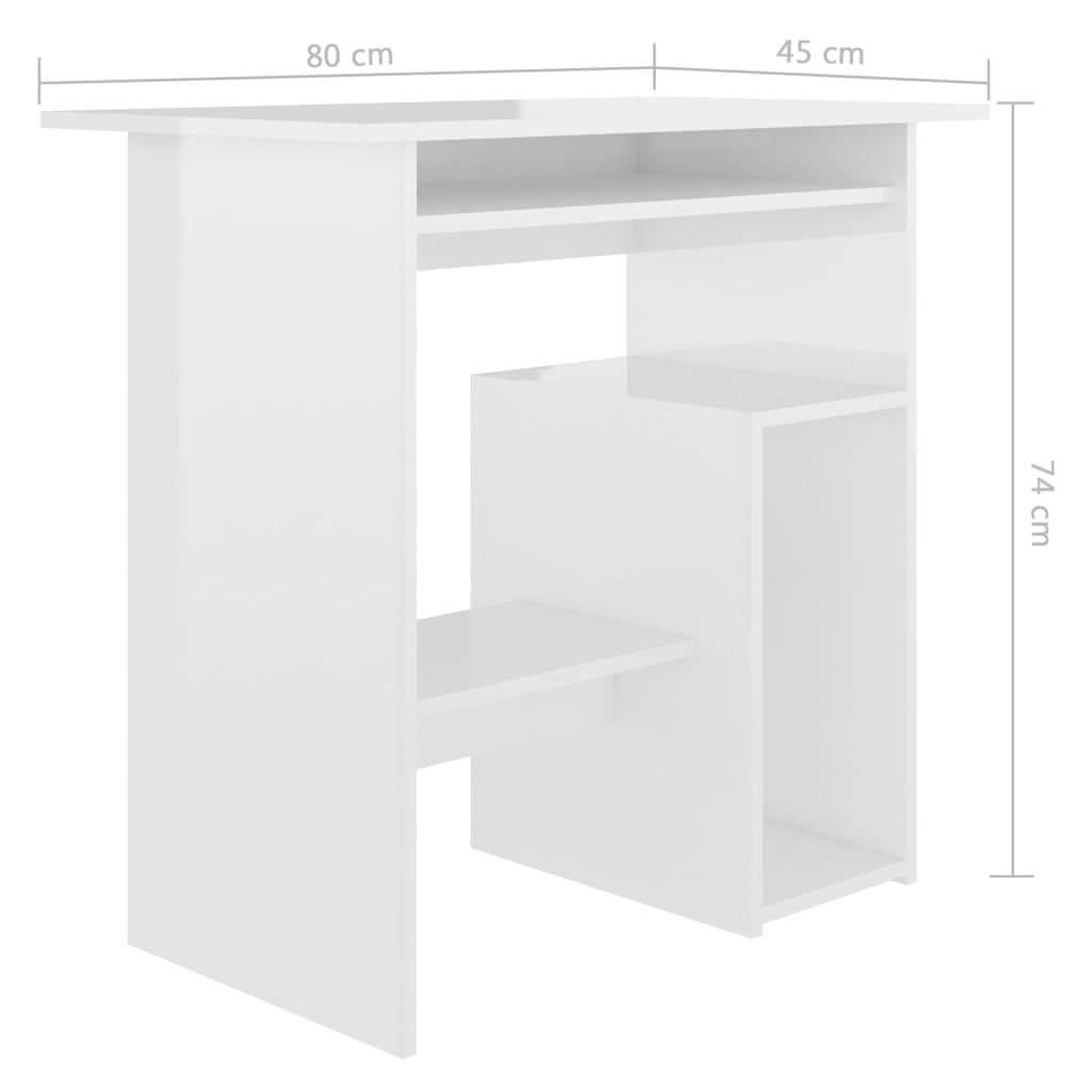 vidaXL Schreibtisch Hochglanz-Weiß 80x45x74 cm Holzwerkstoff
