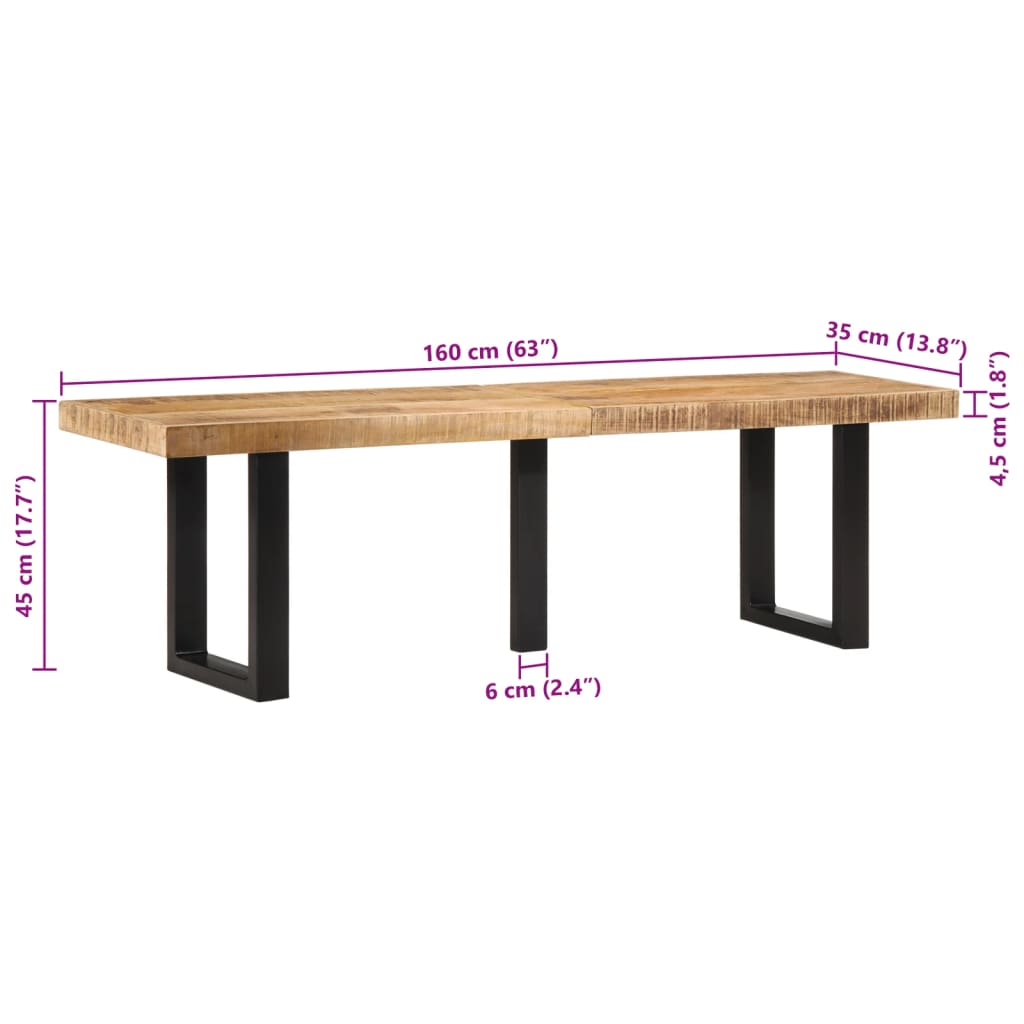 vidaXL Bank 160 cm Raues Mangoholz und Stahl