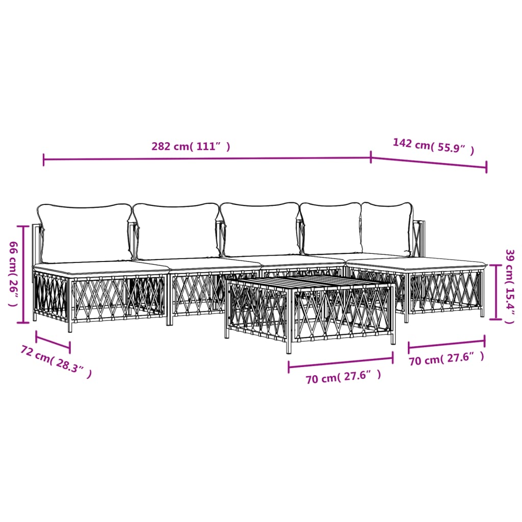 vidaXL 6-tlg. Garten-Lounge-Set mit Kissen Weiß Stahl